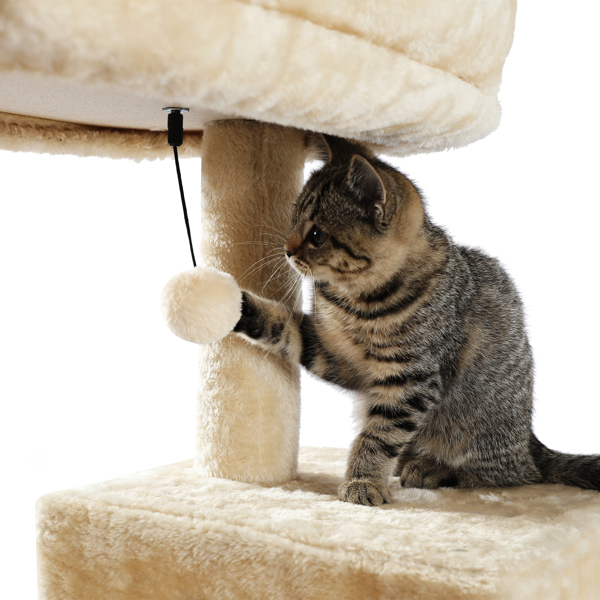 Luxury Cat Tree Cat Tower with Sisal Scratching Post, Cozy Condo, Top Perch, Hammock and Dangling Ball Beige (Minimum Retail Price for US: USD 99.99) 