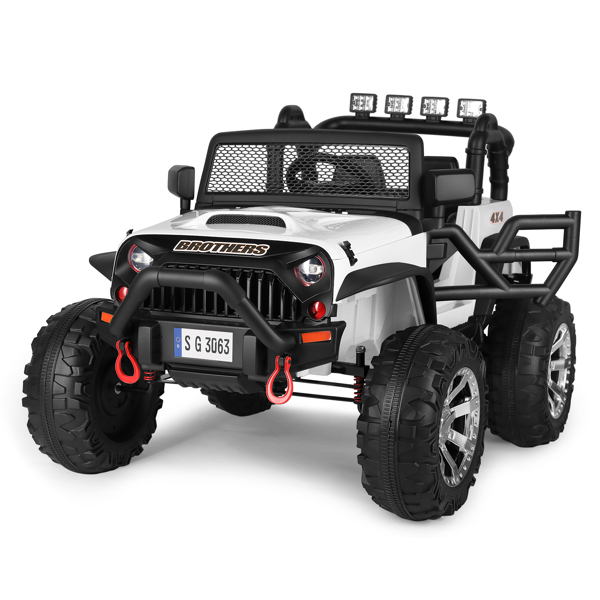 White 12V Battery Kid Ride on Truck Car Electric Jeep Toy LED