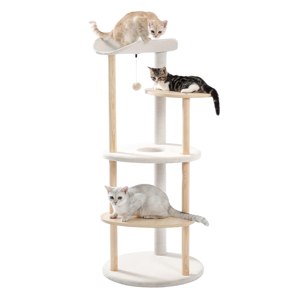 Multi-Level Cat Tree Modern Cat Tower Wooden Activity Center with Scratching Posts Beige (Minimum Retail Price for US: USD 119.99)