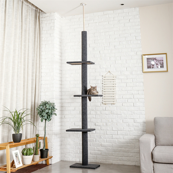 Three Tier Floor-to-Ceiling Cat Tree Cat Climbing Tree 9 Feet Grey(Banned shein,unable to ship on weekends)