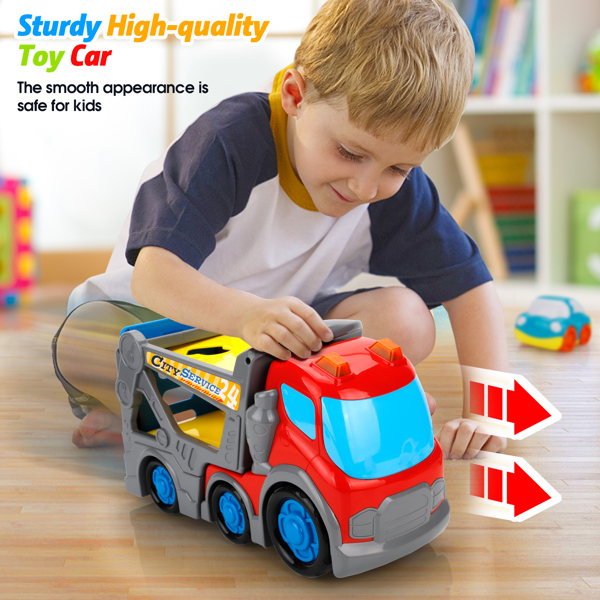 (ABC)(Prohibited Product on Amazon)Car Toys for Toddler 2 3 4 5 Years Old, 11 inch Sound and Light Big Transport Carrier Trailer, Kids Assorted Construction Vehicles, Bulldozer, Dump Truck, Boy Girl B