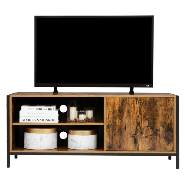 HODELY Retro Brown Industrial Style Indoor Living Room Single Door Double Rack Wooden TV Cabinet