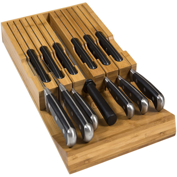 In-Drawer Bamboo Knife Block Holds 12 Knives and 1 Sharpening Steel (Not Included)