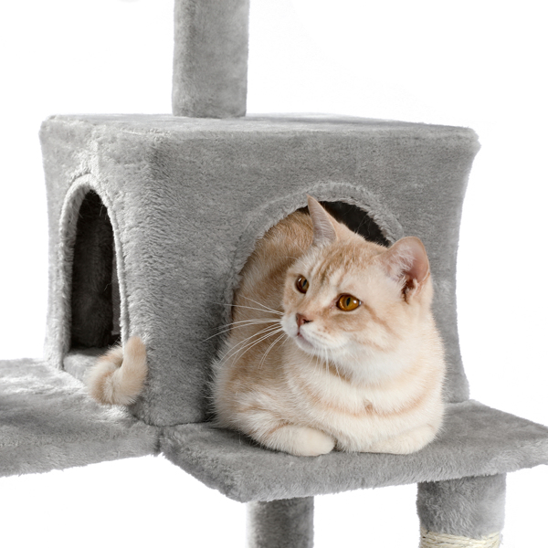 Luxury Cat Tree Cat Tower with Sisal Scratching Post, Cozy Condo, Top Perch, Hammock and Dangling Ball Grey (Minimum Retail Price for US: USD 99.99)