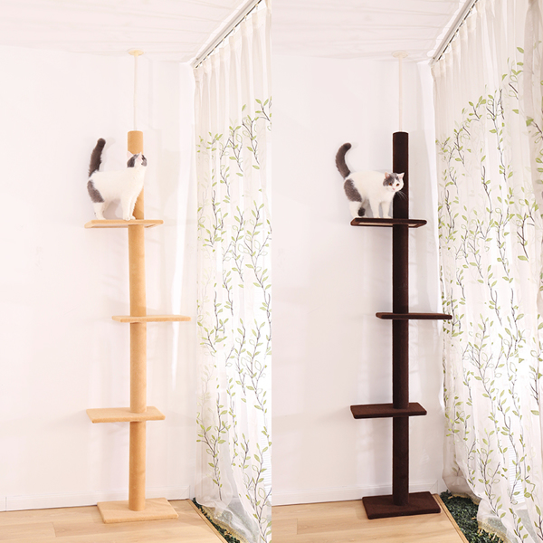 Three Tier Floor-to-Ceiling Cat Tree Cat Climbing Tree 9 Feet Grey(Banned shein,unable to ship on weekends)