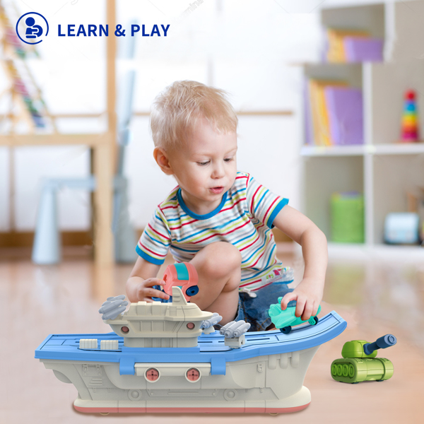 (ABC)(Prohibited Product on Amazon)Take Apart Toys with Electric Drill for 2 3 4 5 Year Old Toddlers Boys Girls Kids, Aircraft Carrier, Helicopter Tank Airplane Vehicles, Educational Tools Toy for Chr