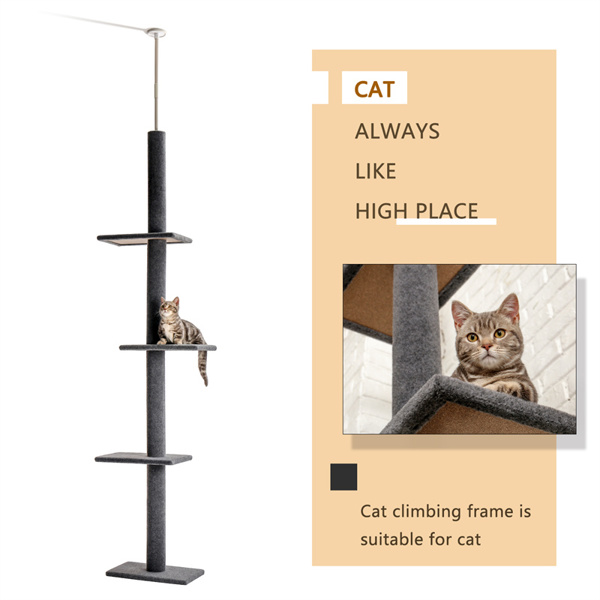 Three Tier Floor-to-Ceiling Cat Tree Cat Climbing Tree 9 Feet Grey(Banned shein,unable to ship on weekends)