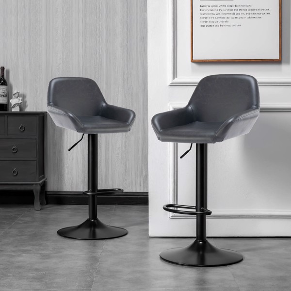 Counter Height Bar Stools Set of 2 Swivel Bar Stools with Back Adjustable Leather Stool Chair
