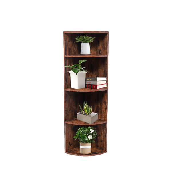 4-Tier Industrial Corner Shelf Unit, Freestanding Display Storage Shelves and Wooden Bookcase, for Kitchen, Living Room, Study Room