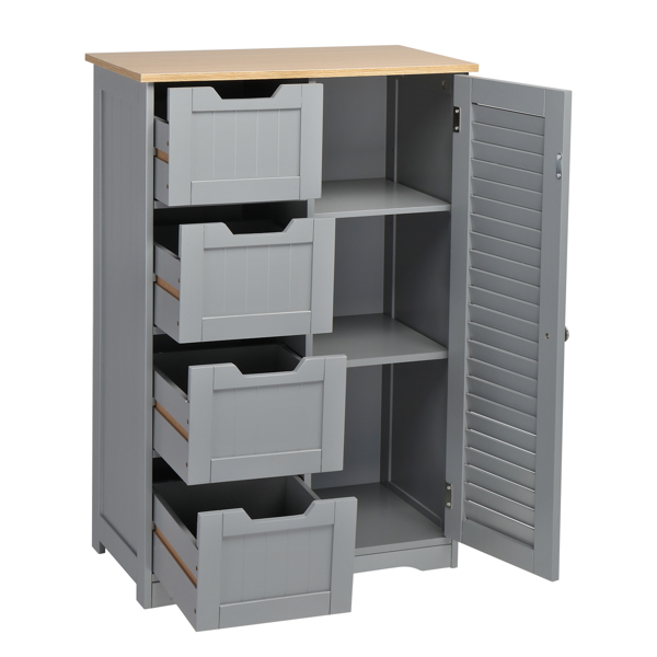 4 Drawer Single Hundred Doors MDF Spray Paint Bathroom Cabinet Gray