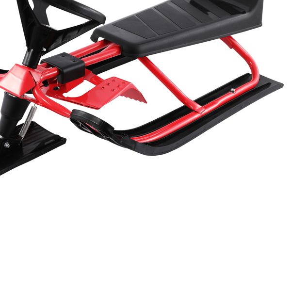 【Ski supplies】Snow Racer Sled, Steering Ski Sled Slider with Steel Frame, Pull Rope & Twin Brakes for Kids Age 4 & up, Teenager & Adult, 45 x 20 x 15'' (Red & Black) 