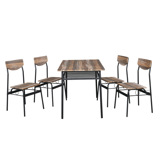 Rectangular Disassembly and Assembly P2 Board Iron Compartment 1 Table 4 Chairs Dining Table and Chair Set Natural Color