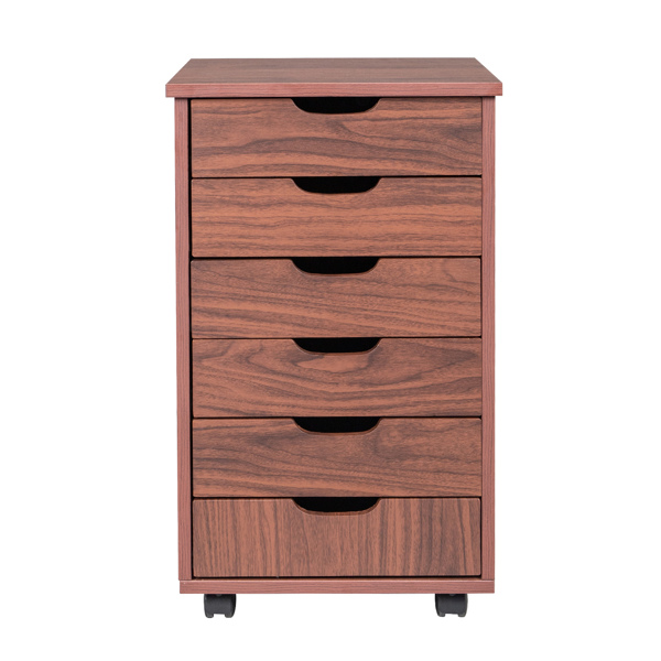Six Drawers MDF With PVC Wooden Filing Cabinet Dark Walnut Color