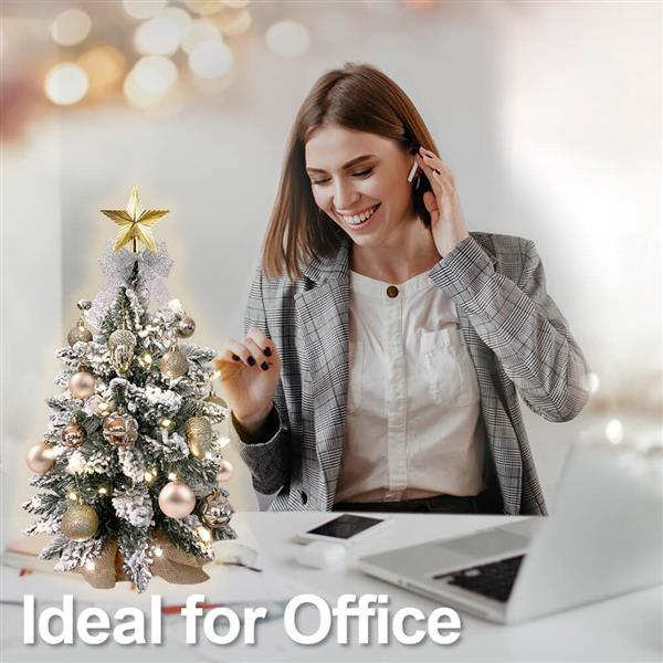 植绒金色圣诞树带LED灯 24英寸 带精美装饰品-4