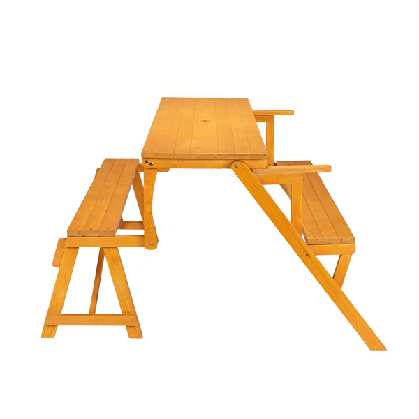 138.5*137*75cm Solid Wood Load-Bearing 150kg Dual-Purpose Conjoined Table And Chair Yellow