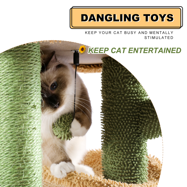 Cactus Cat Tree Cat Tower with Sisal Covered Scratching Post, Cozy Condo, Plush Perches and Fluffy Balls for Indoor Cats