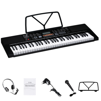 [Do Not Sell on Amazon] Glarry GEP-107 61 Key Portable Keyboard with Built In Speakers, Headphone, Microphone, Music Rest, LCD Screen, 3 Teaching Modes for Beginners