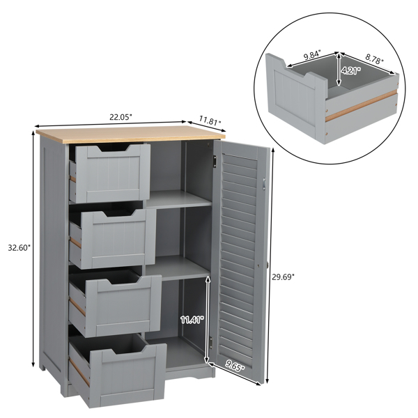 4 Drawer Single Hundred Doors MDF Spray Paint Bathroom Cabinet Gray