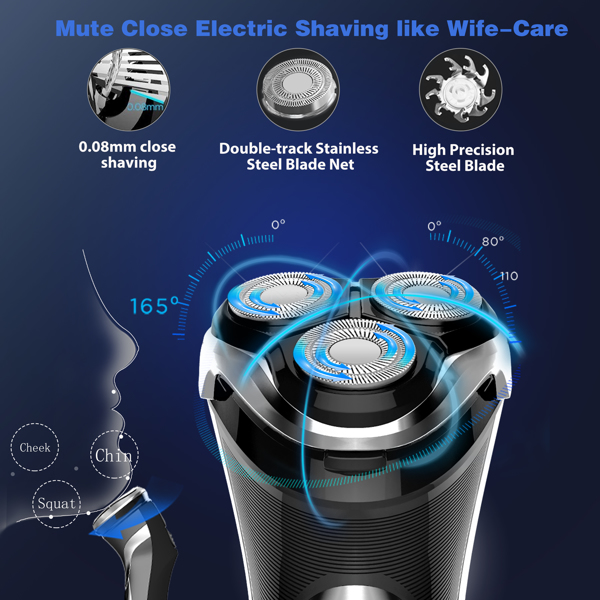 ROAMAN Electric Shaver Electric Razor for Men Cordless Rechargeable 100% Waterproof IPX7 Wet & Dry Rotary Shavers for Men Electric Shaving Razors with Pop-up Trimmer,Black(Cannot be sold on Amazon)