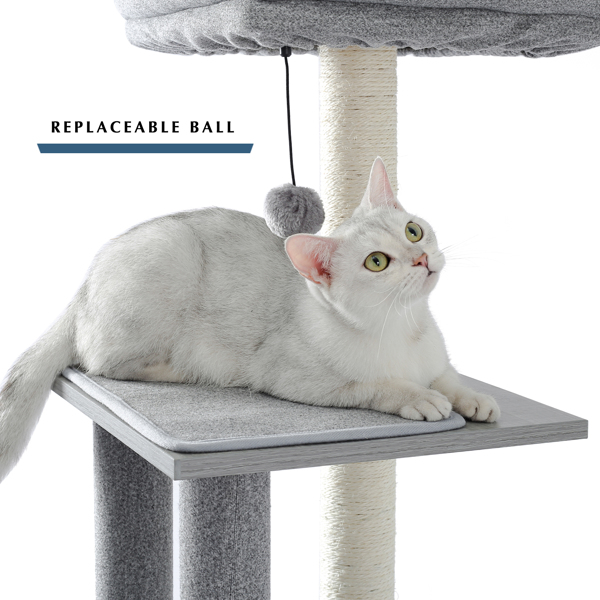 Modern Wood Cat Tree Tower With Scratching Posts, 2 Condos And Top Perch For Small&Medium Cat Grey (Minimum Retail Price for US: USD 119.99)