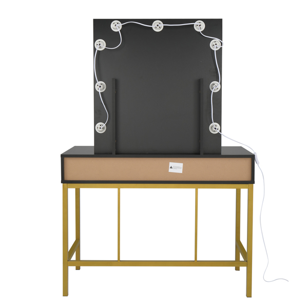 Single Mirror With 2 Drawers And Light Bulbs, Steel Frame Dressing Table Black