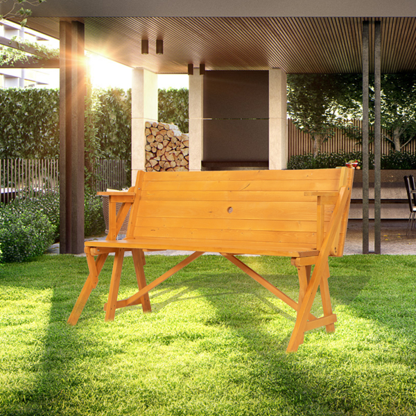 138.5*137*75cm Solid Wood Load-Bearing 150kg Dual-Purpose Conjoined Table And Chair Yellow