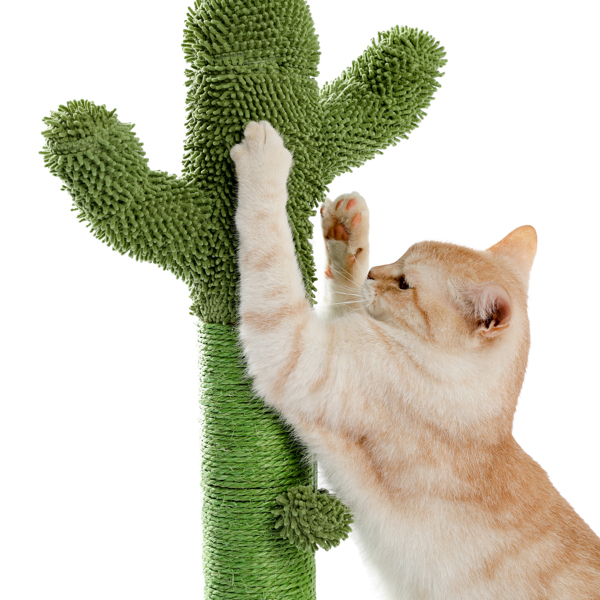 Cactus Cat Tree Scratcher With Sisal Scratching Post Interactive Ball Green