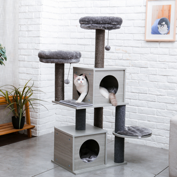 Cat Tree Modern Cat Tower with 2 Super Large Condo, Sturdy Scratching Posts, and Removable Soft Perches 