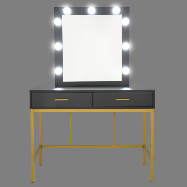 Single Mirror With 2 Drawers And Light Bulbs, Steel Frame Dressing Table Black