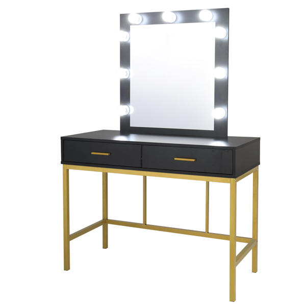 Single Mirror With 2 Drawers And Light Bulbs, Steel Frame Dressing Table Black