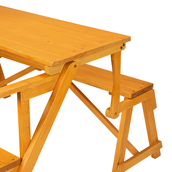 138.5*137*75cm Solid Wood Load-Bearing 150kg Dual-Purpose Conjoined Table And Chair Yellow