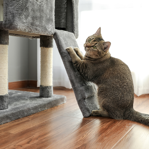 Cat Tree With Scratching Posts Natural Sisals,Kitten Play House With 2 Condos Spacious Perches Cat Climbing Tower Furniture Grey
