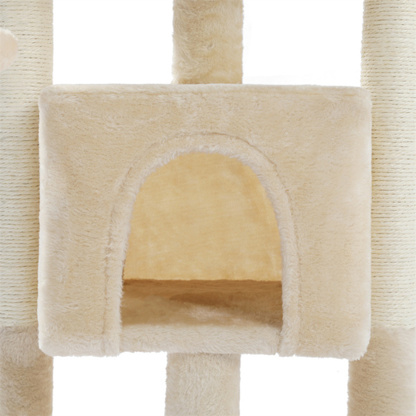 Modern Small Cat Tree Cat Tower with Sisal Scratching Post, Cozy Condo, Top Perch and Dangling Ball Beige