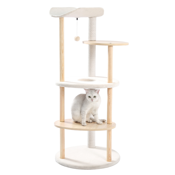 Multi-Level Cat Tree Modern Cat Tower Wooden Activity Center with Scratching Posts Beige (Minimum Retail Price for US: USD 119.99)
