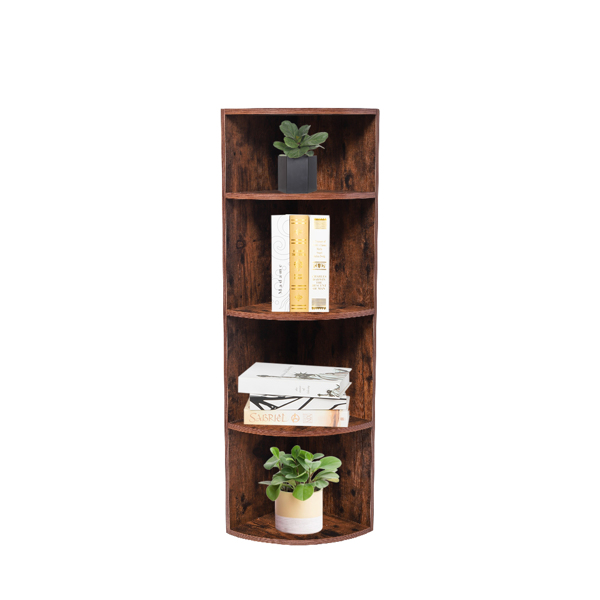 4-Tier Industrial Corner Shelf Unit, Freestanding Display Storage Shelves and Wooden Bookcase, for Kitchen, Living Room, Study Room