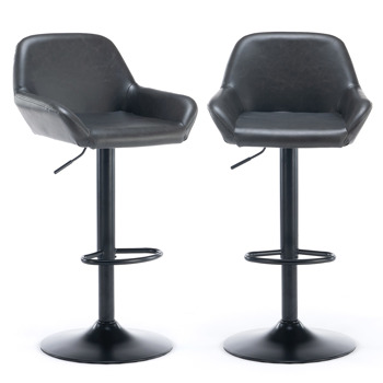 Counter Height Bar Stools Set of 2 Swivel Bar Stools with Back Adjustable Leather Stool Chair