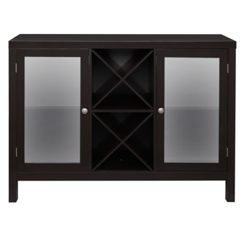 FCH Transparent Double Door with X-shaped Wine Rack Sideboard Entrance Cabinet Brown