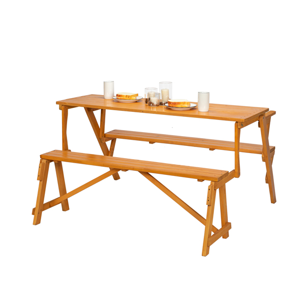 138.5*137*75cm Solid Wood Load-Bearing 150kg Dual-Purpose Conjoined Table And Chair Yellow