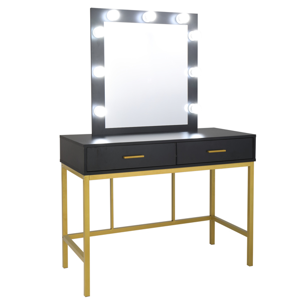 Single Mirror With 2 Drawers And Light Bulbs, Steel Frame Dressing Table Black