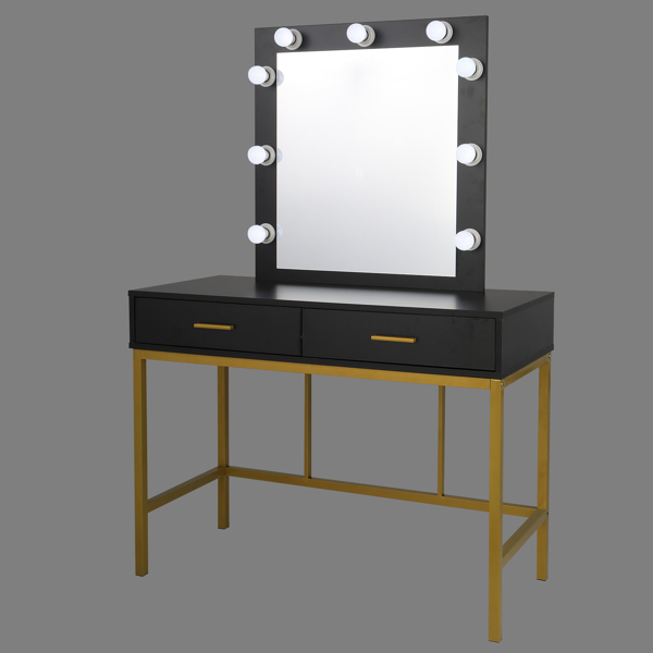 Single Mirror With 2 Drawers And Light Bulbs, Steel Frame Dressing Table Black