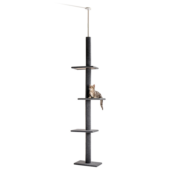 Three Tier Floor-to-Ceiling Cat Tree Cat Climbing Tree 9 Feet Grey(Banned shein,unable to ship on weekends)