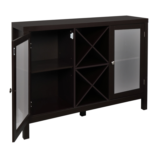 Transparent Double Door with X-shaped Wine Rack Sideboard Entrance Cabinet Brown