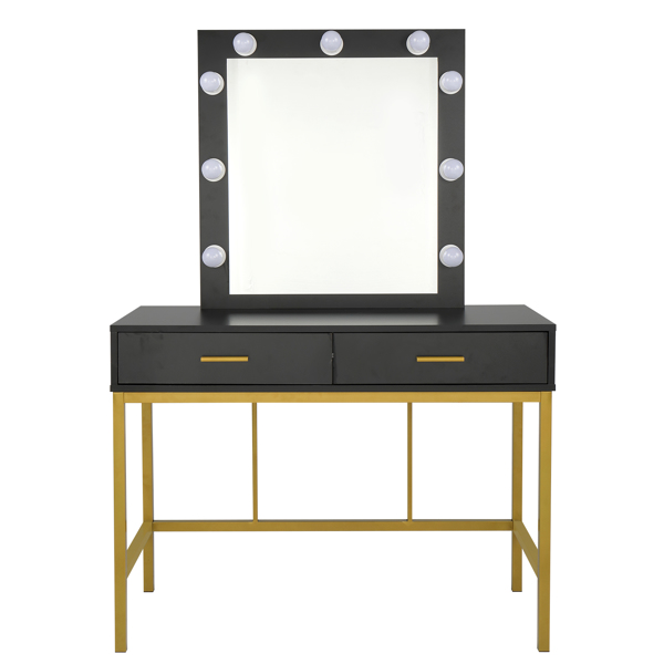 Single Mirror With 2 Drawers And Light Bulbs, Steel Frame Dressing Table Black