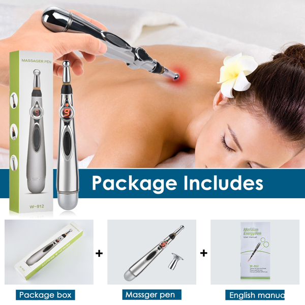 3-in-1 Acupuncture Pen, Electronic Acupuncture Pen, Pain Relief Therapy, Meridian Energy Pulse Massage Pen, Powerful Meridian Energy Pen Relief Pain Tools, Includes Bonus Massaging Gel