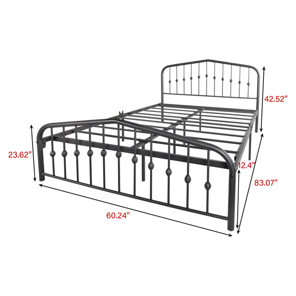 Bed Frame Metal  Queen Size with Headboard Footboard no box spring needed,Black   