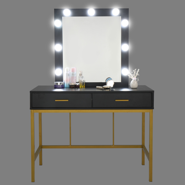 Single Mirror With 2 Drawers And Light Bulbs, Steel Frame Dressing Table Black