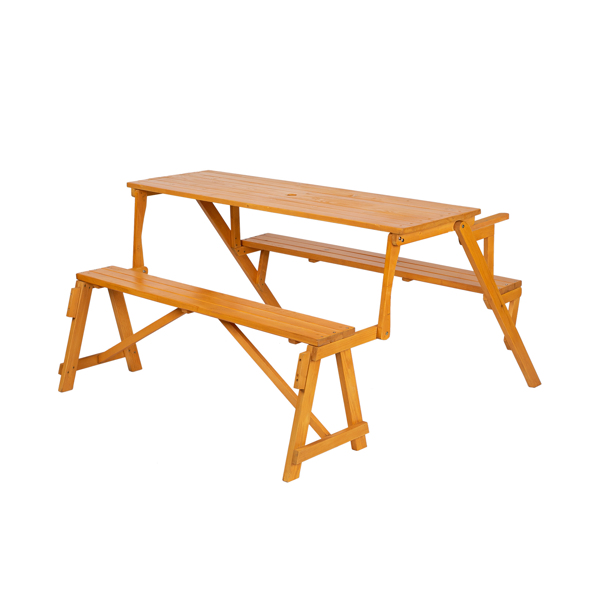 138.5*137*75cm Solid Wood Load-Bearing 150kg Dual-Purpose Conjoined Table And Chair Yellow