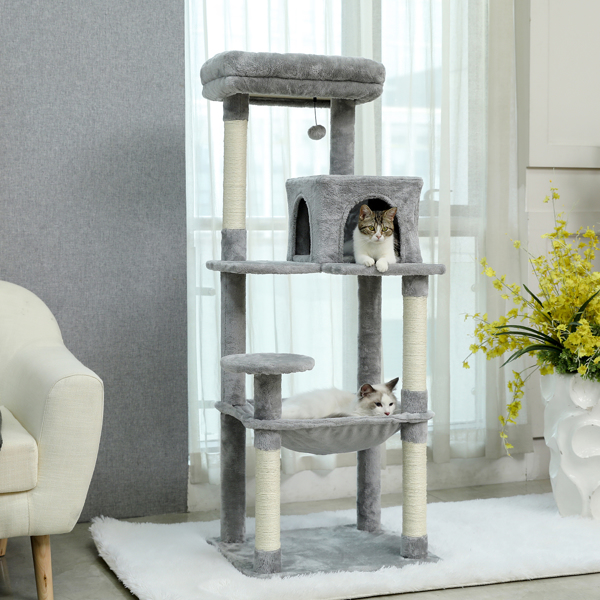 Luxury Cat Tree Cat Tower with Sisal Scratching Post, Cozy Condo, Top Perch, Hammock and Dangling Ball Beige (Minimum Retail Price for US: USD 99.99) 
