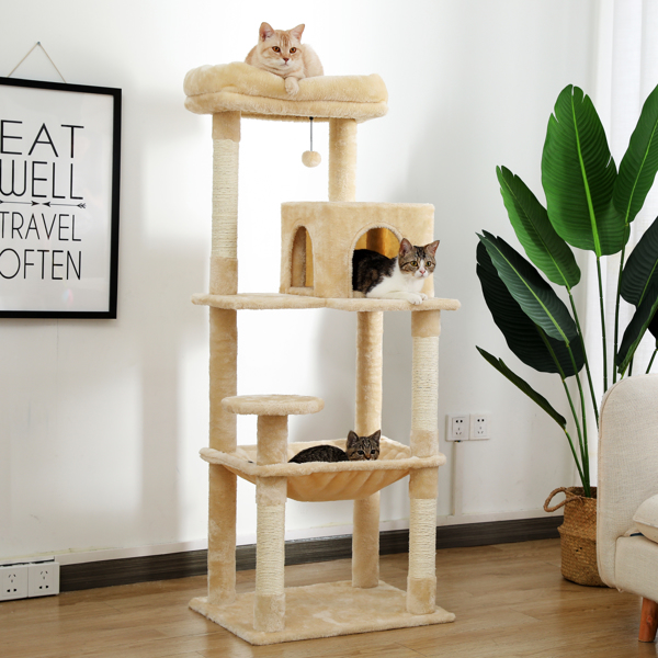 Luxury Cat Tree Cat Tower with Sisal Scratching Post, Cozy Condo, Top Perch, Hammock and Dangling Ball Grey (Minimum Retail Price for US: USD 99.99)