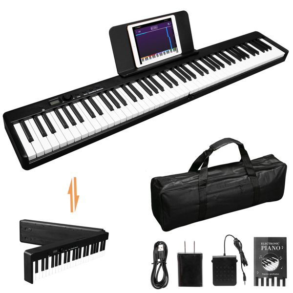 【Do Not Sell on Amazon】Glarry GPP-103 Standard 88 Semi-weighited Keys Foldable Electic Piano Digital Piano with Bluetooth，Built-in Double Speakers，Midi，Sustain Pedal for Beginner，Kids，Adult